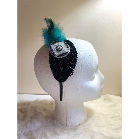 Women's Fascinator Headband Hat Feather Beaded Cocktail 1920s - Picture 1 of 8